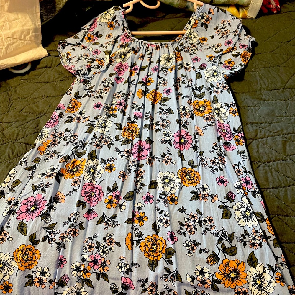 Copper Key Blue Floral Print Dress Size Medium